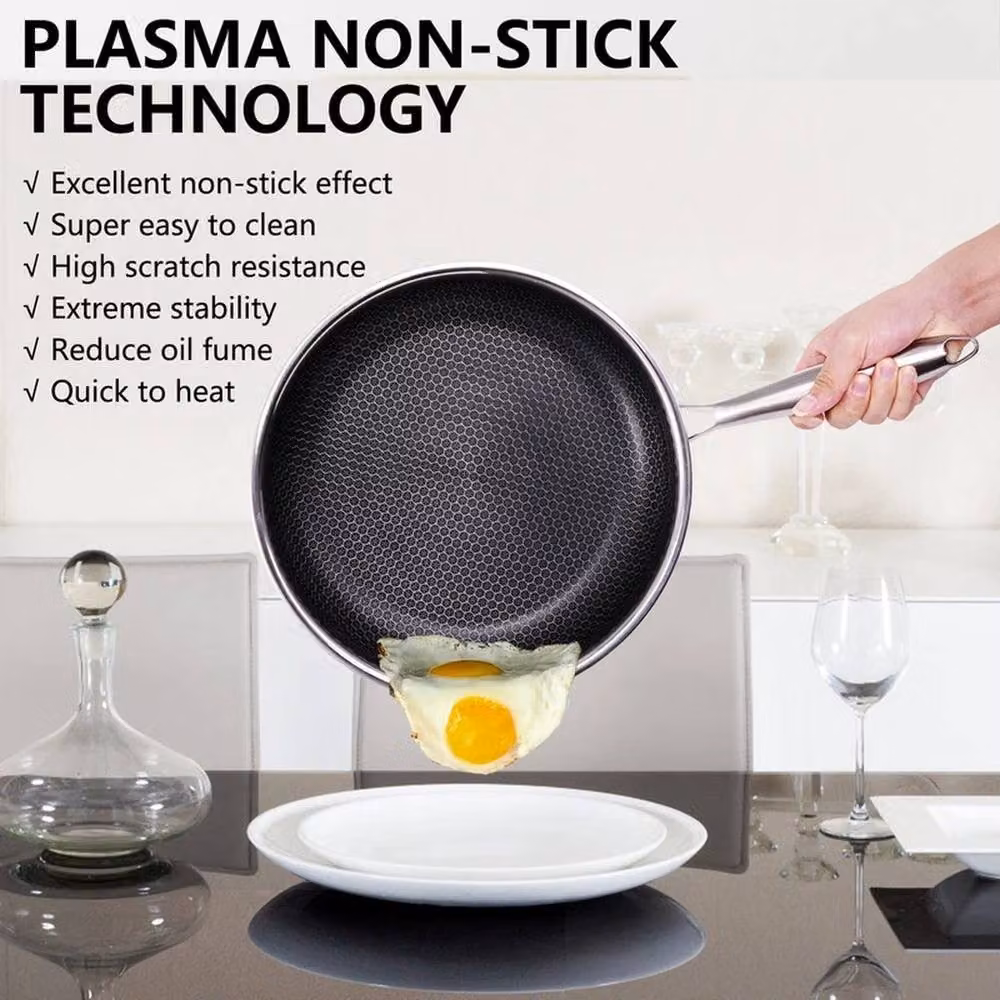 FLAVORA Stainless Steel Induction Geo Hex Frying Pan with Lid, Silver, Diameter: 30 cm – 3