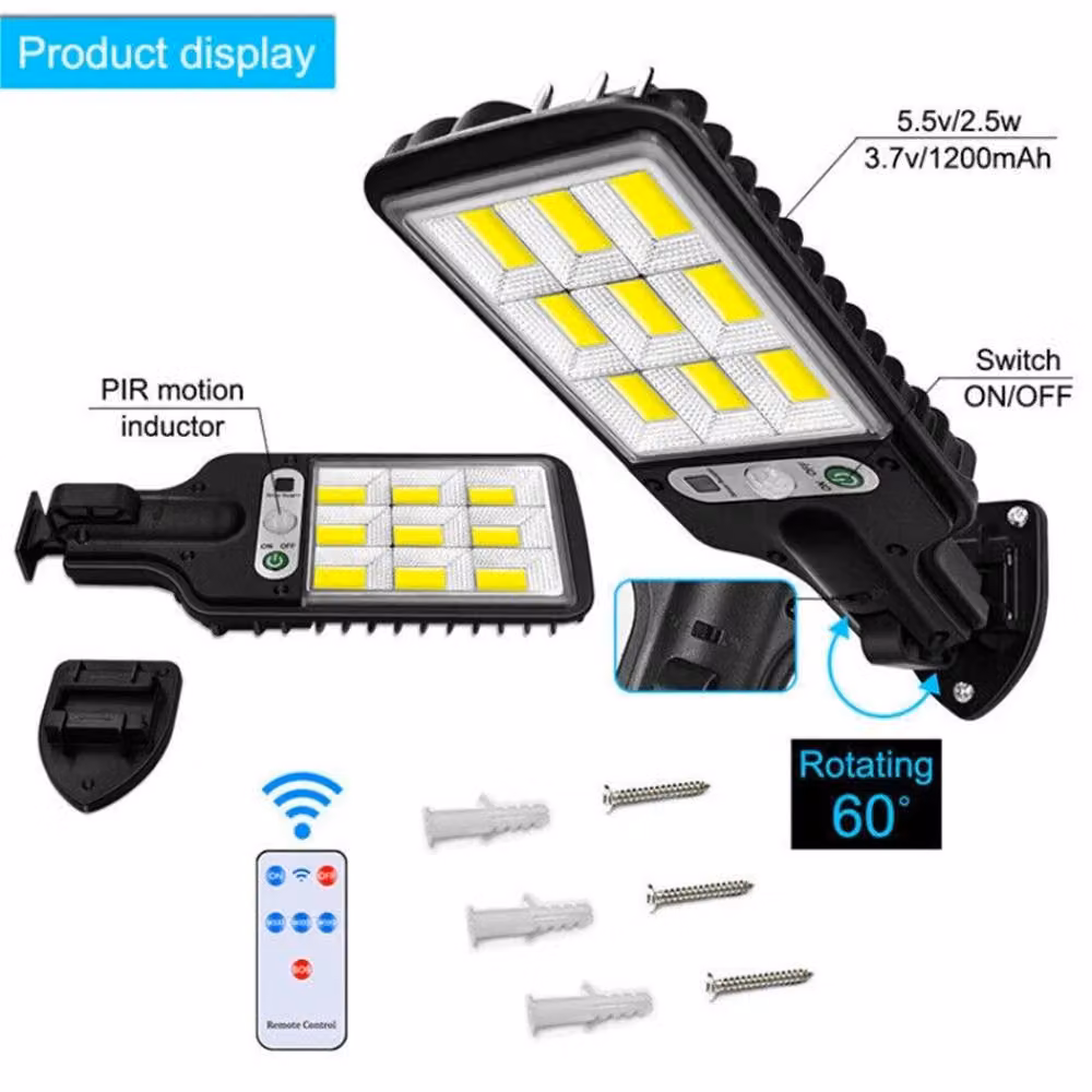 SPETLEK 4-Piece Set of 6000W LED Solar PIR Motion Sensor Wall Lights with Remote Control in Black – 4