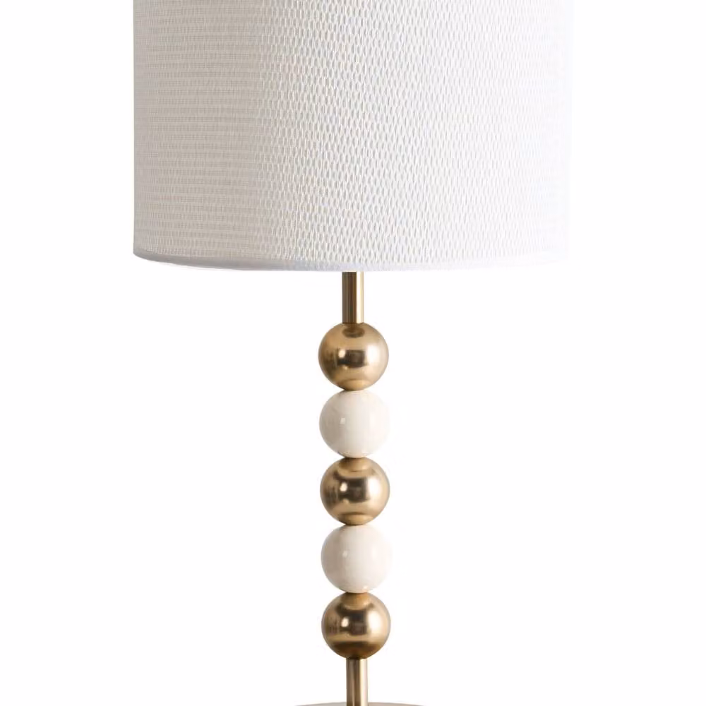Wyld and Coco Mid-Century Table Lamp with Gold Brass Base and Beige Fabric Drum Shade – 2