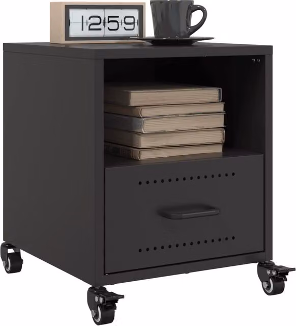 Berkfield Home Set of 2 Black Metal Bedside Cabinets W/D/H: 36 x 39 x 43.5 cm