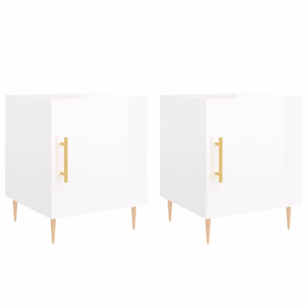Berkfield Home Set of 2 High Gloss White Modern Bedside Cabinets, W/D/H: 40 x 40 x 50 cm
