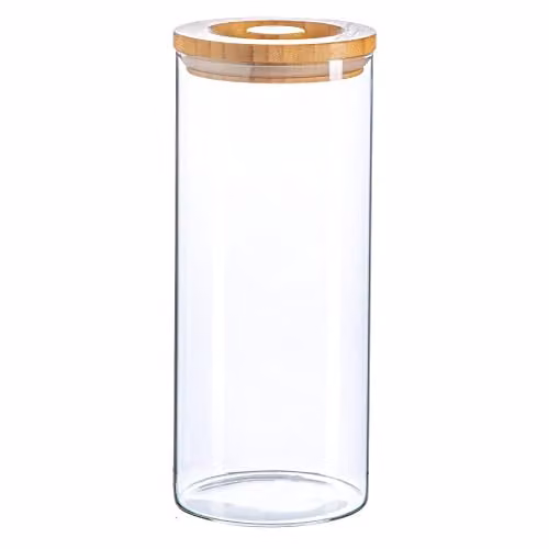 Argon Tableware Scandi Airtight Glass Storage Jar with Wooden Lid, 1.5 l, Transparent – 1