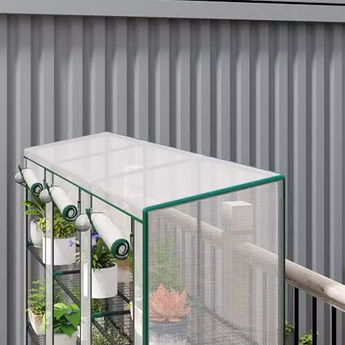 Outsunny 3 Tier Lean-to Mini Greenhouse with PE Cover, White, W/D/H: 46 x 46 x 151 cm – 5
