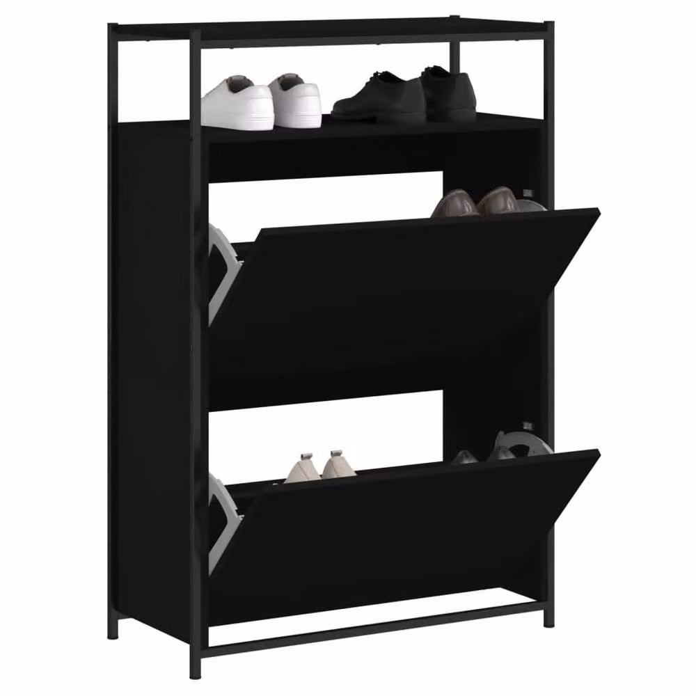 Berkfield Home Modern Black Shoe Cabinet with Tilting Compartments, W/D/H: 75 x 34 x 112 cm – 2