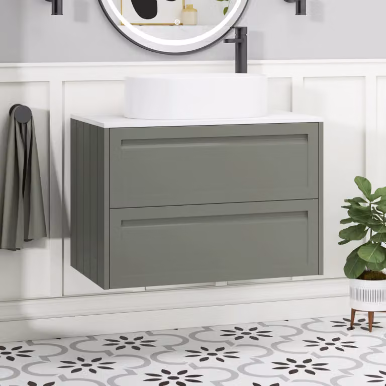 Royal Bathrooms Elmore Wall Hung Vanity Unit with 2 Drawers and Peak Basin, Matt Green
