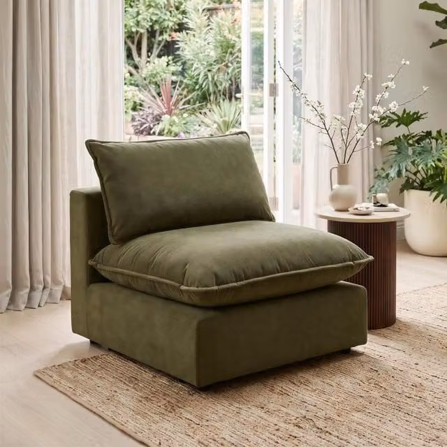 Furniturebox UK Echo Linen-Look Fabric Armless Armchair for Modular Sofa in Green