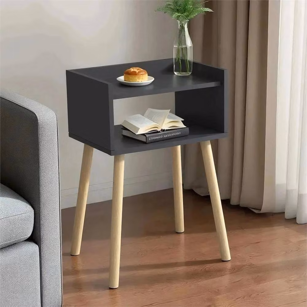 Nordara Black Wooden Bedside Table and Nightstand with Glass Details – 3