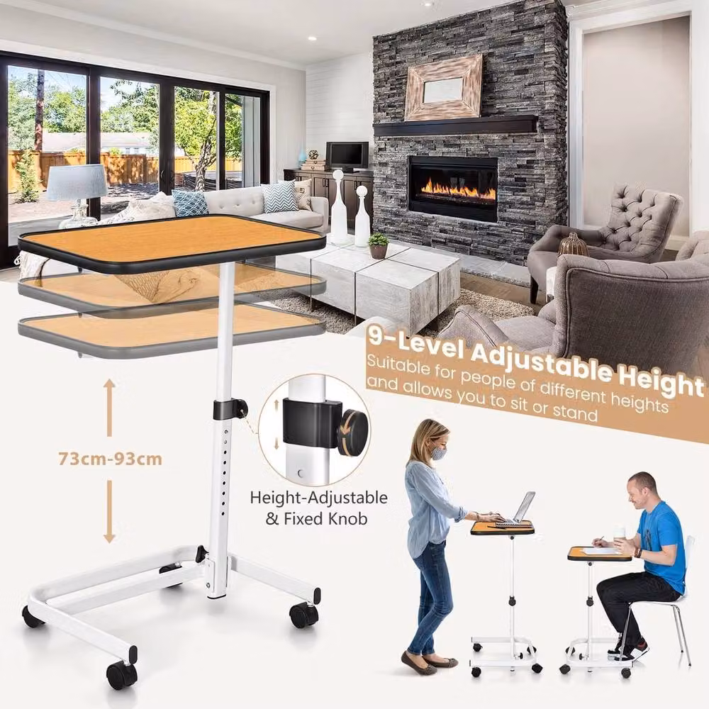 VOGREX Height Adjustable and Tilting Overbed Table in Sand with Castors – 3