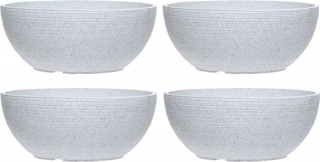 Simpa Grooved Speckle Bowl Plastic Planters, Set of 2, White, H 13 cm x Dia 35 cm – 1