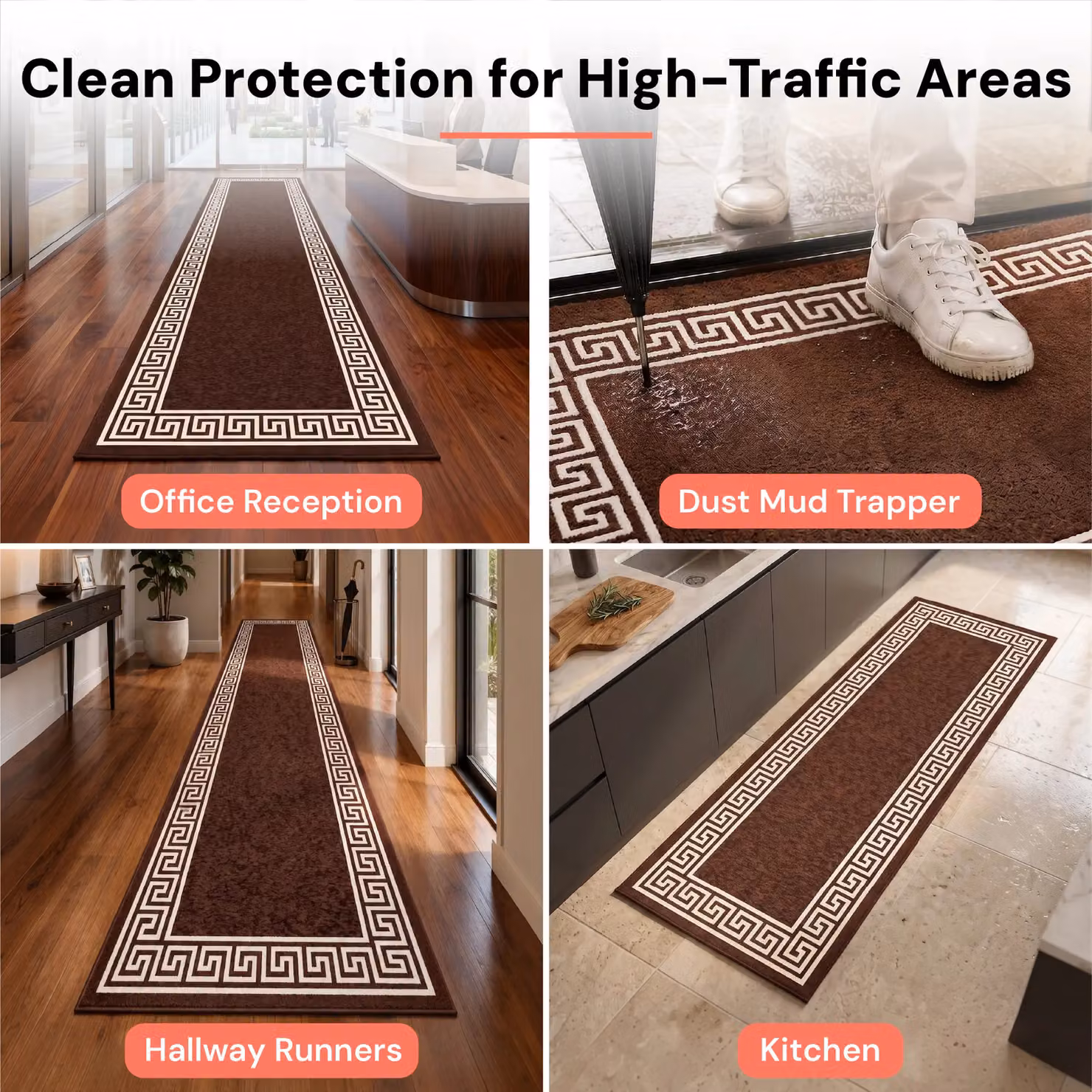 Smart Living Greekey Heavy Duty Non Slip Striped Door Mat in Dark Brown, W/D/H: 60 x 40 cm – 6