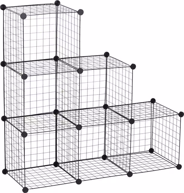 HOMCOM Interlocking 6 Cube Metal Wire Storage Rack in Black – 1
