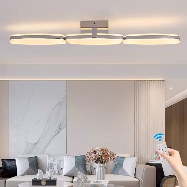 NIVOR Modern 23W LED Ceiling Light in Chrome and Silver with Remote Control and Dimmable Function – 1