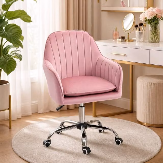 STILVORA Pink Velvet Task Chair with Swivel and Armrests