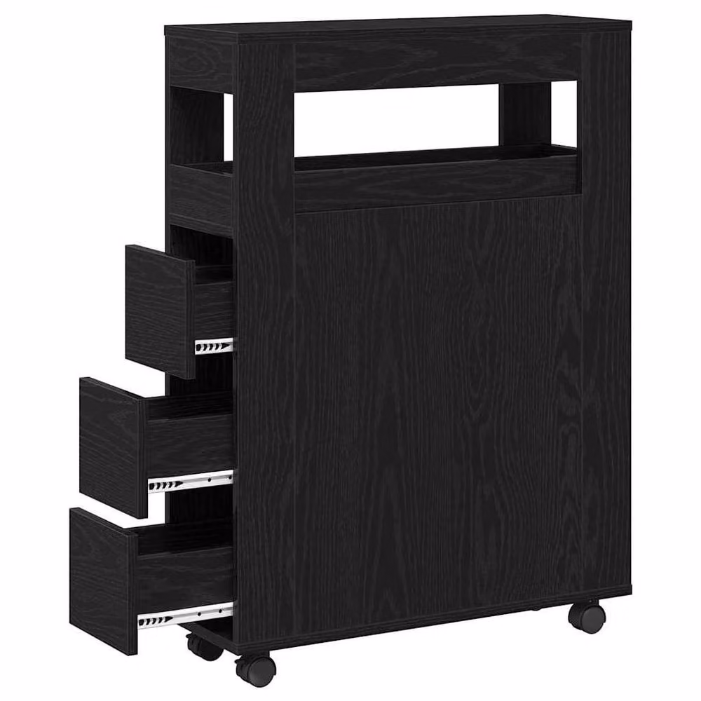 Berkfield Home Narrow Bathroom Cabinet with Wheels in Black Oak Engineered Wood – 4