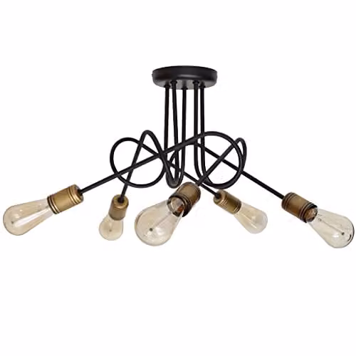 Netlighting Oxford Multi Arm Semi Flush Ceiling Light in Black Patina, Diameter: 50 cm