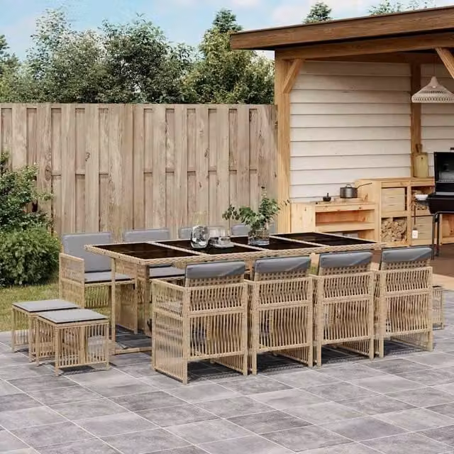 Berkfield Home 13 Piece Poly Rattan Garden Dining Set with Beige Cushions – 1