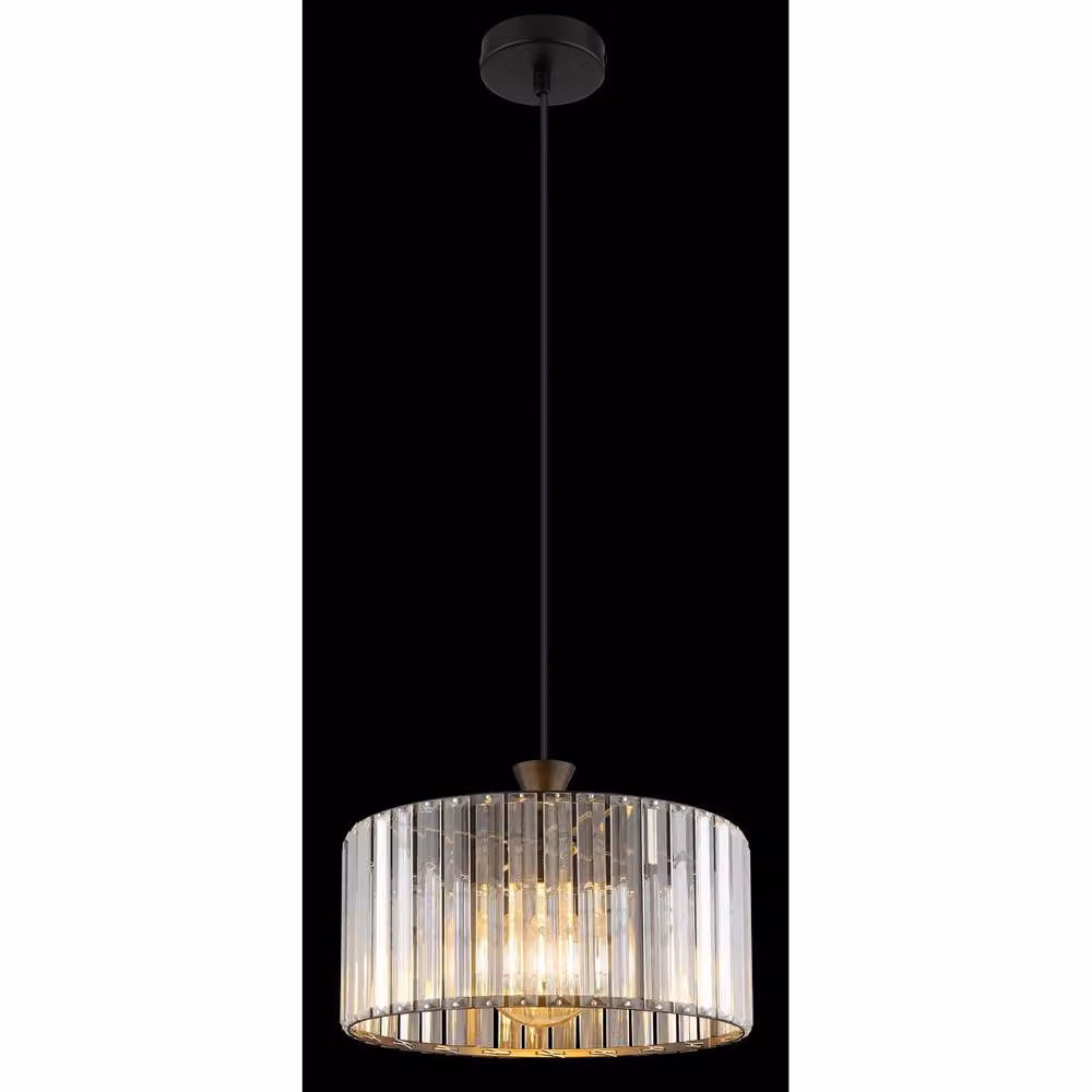 Globo Lighting Cylinder Pendant Light in Matte Black with Transparent Crystals – 6