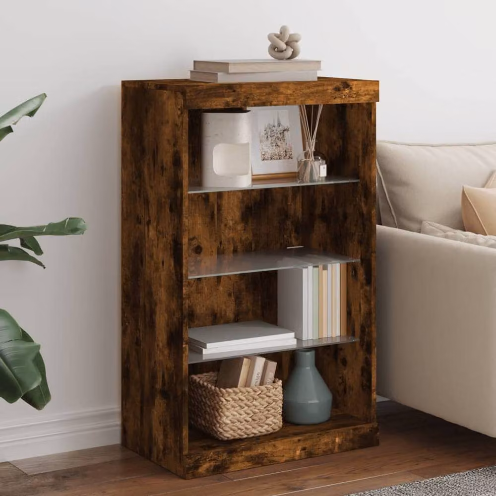 Berkfield Home Modern Smoked Oak Sideboard with Integrated LED Lights, Brown, W: 60.5 cm, D: 37 cm, H: 100 cm – 1