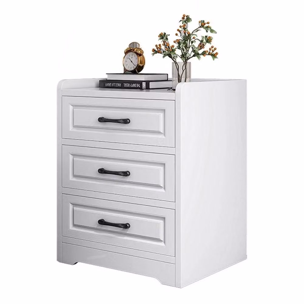 SPETLEK 3-Drawer Wooden Bedroom Bedside Table in Warm White – 2