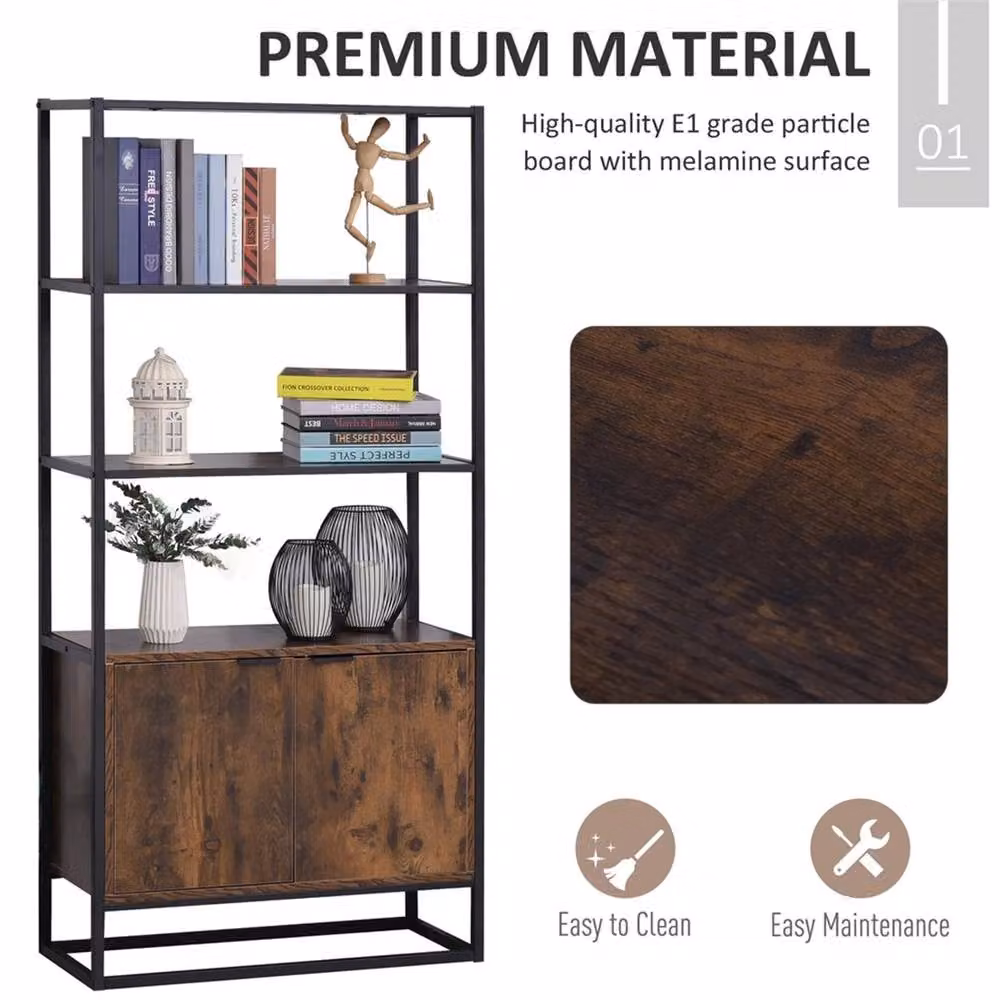 Nordara Industrial Storage Cabinet with 3 Open Shelves in Brown and Black, W/D/H: 76.0 x 33.0 x 162.5 cm – 5