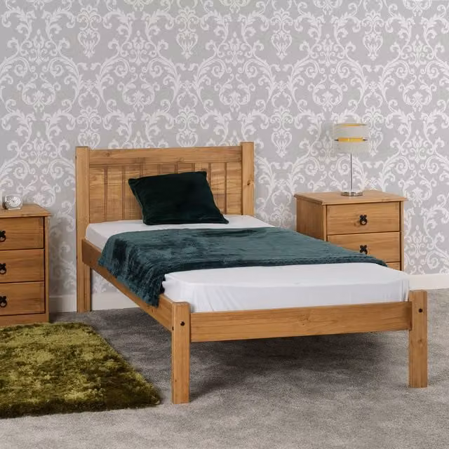 Seconique Maya 3ft Single Wooden Bed Frame in Distressed Waxed Pine, Brown/Sand