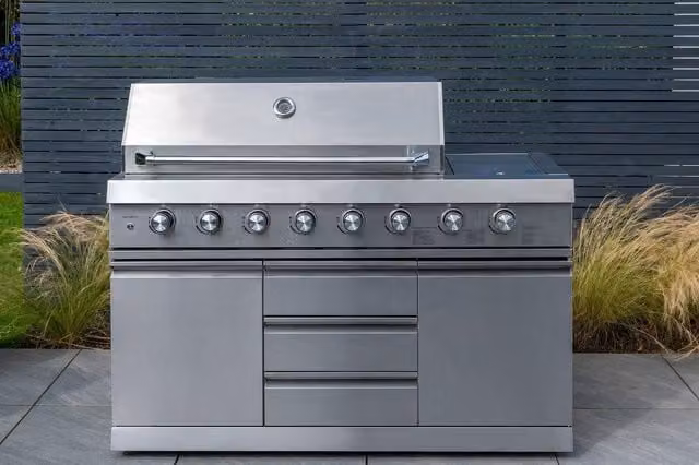 Norfolk Grills KITCHEN600 Silver Stainless Steel Gas Outdoor Barbeque with Side Burner and Warming Rack