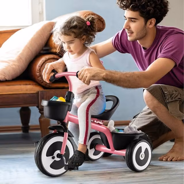 Costway Kids Tricycle with Height Adjustable Seat and EVA Foam Wheels in Pink
