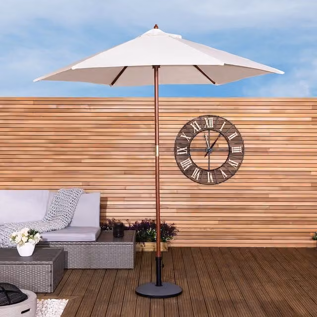 Charles Bentley Wooden Garden Patio Umbrella in White and Yellow, Height: 240 cm