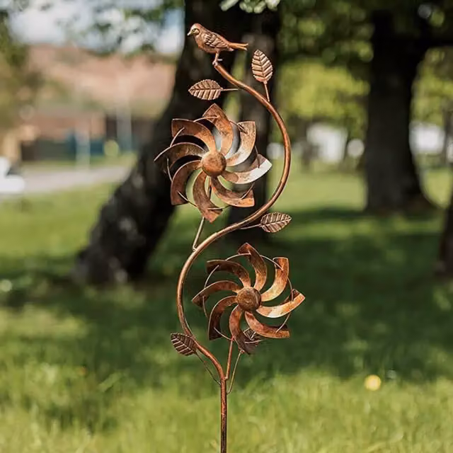 Garden Mile Geometric Bird Metal Wind Spinner Ornament in Bronze and Brown