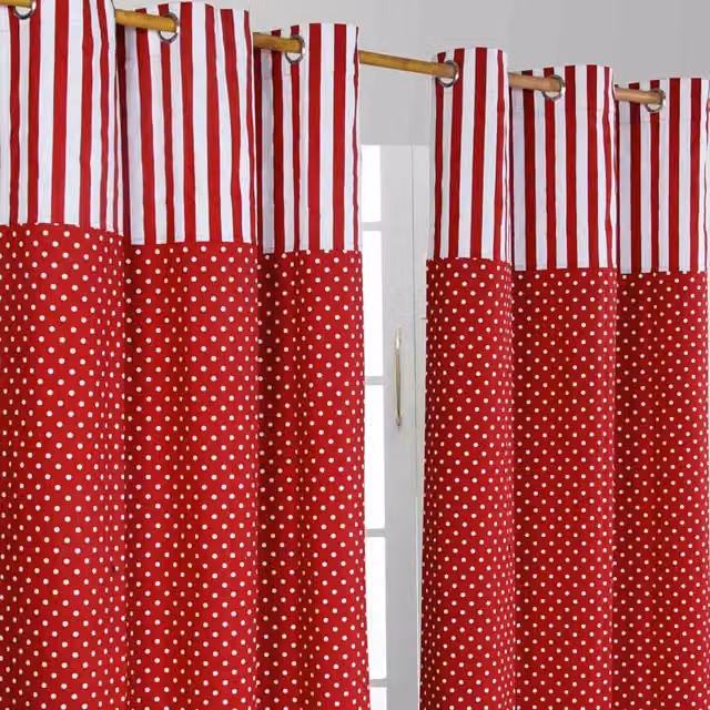 Homescapes Red Dotted Eyelet Curtain Pair, Height: 228 cm, Width: 117 cm