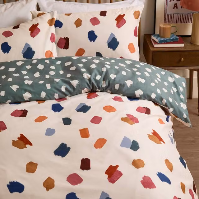 Riva Home Duvet Day Astrid Reversible Dotted Duvet Cover Set, Petrol/Multicolour, W: 180 cm x L: 200 cm