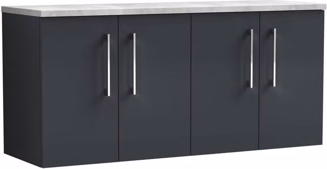 Balterley Modern Wall Hung 4 Door Bathroom Unit with Laminate Worktop, Dark Grey, Width: 120 cm – 1