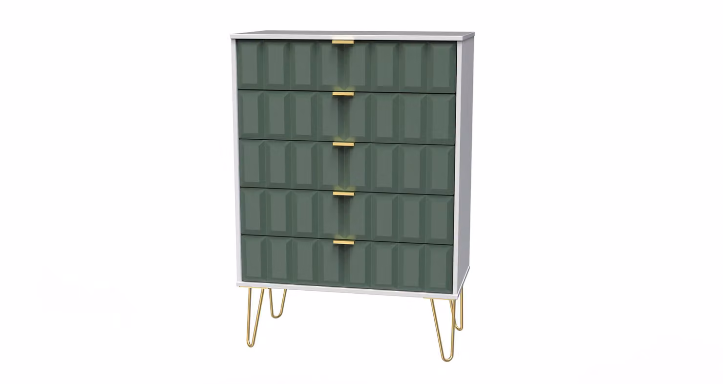 Ready Assembled 2 U Metro 5 Drawer Chest in Green and Gold – 2