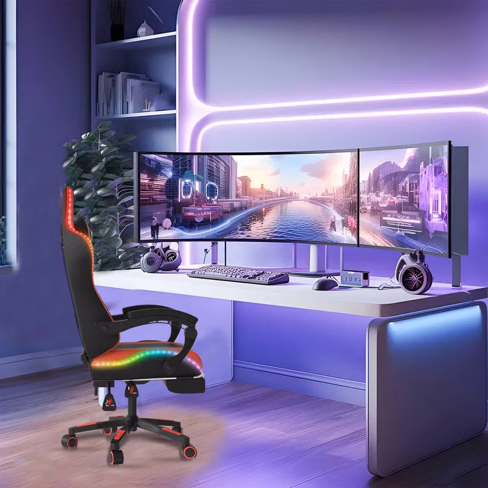 Alivio Red Synthetic Leather Gaming Chair with Wireless App Control, Height Adjustment and 360 Degree Swivel – 4