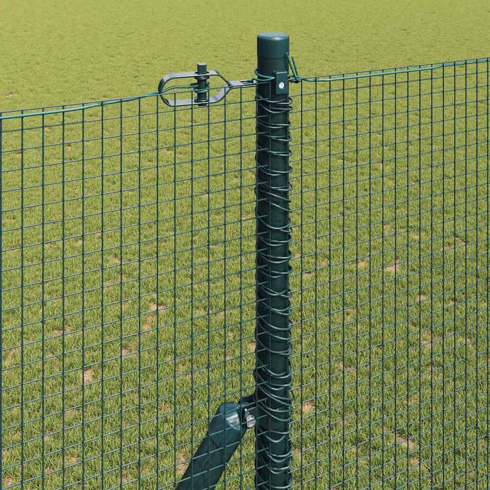 Berkfield Home Green Steel Welded Wire Fence with 7 Posts, W: 10 m, H: 1.5 m – 3