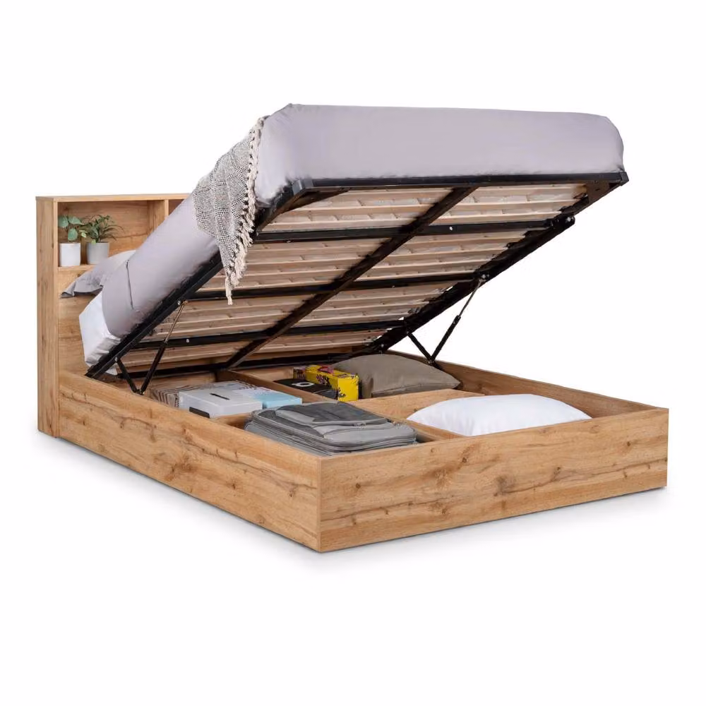 Cheshire Alder Ottoman Storage Bed in Light Oak Brown, Single, W/D/H: 90 x 200 cm – 2