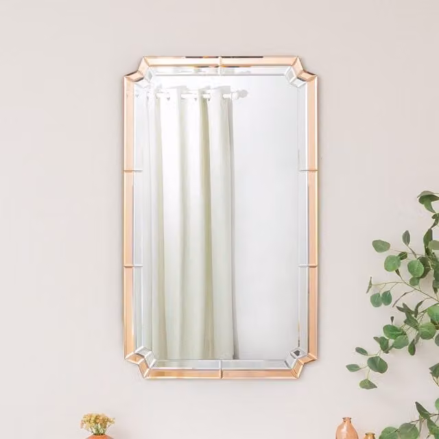 Melody Maison Art Deco Rectangular Pink Glass Wall Mirror, W: 60 cm, H: 100 cm