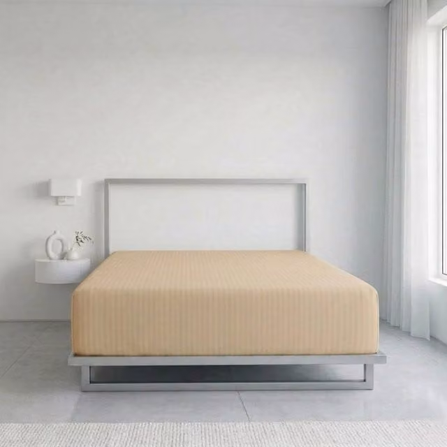 Snug City Luxury Mako Satin Stripe T250 Cotton Rich Extra Deep 30cm Fitted Sheet in Beige, Super King (200 x 200 cm)