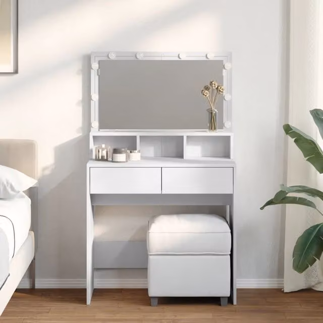 Berkfield Home Modern White LED Hollywood Dressing Table W/D/H: 80 x 41 x 134.5 cm – 1