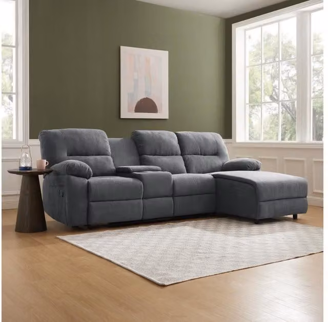 Home Detail Jacob 3 Seater Recliner Sofa with Chaise in Dark Grey Fabric