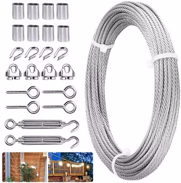Spetlek 15m Stainless Steel Wire Trellis Tension System for Plant Climbing and Garden Support in Silver