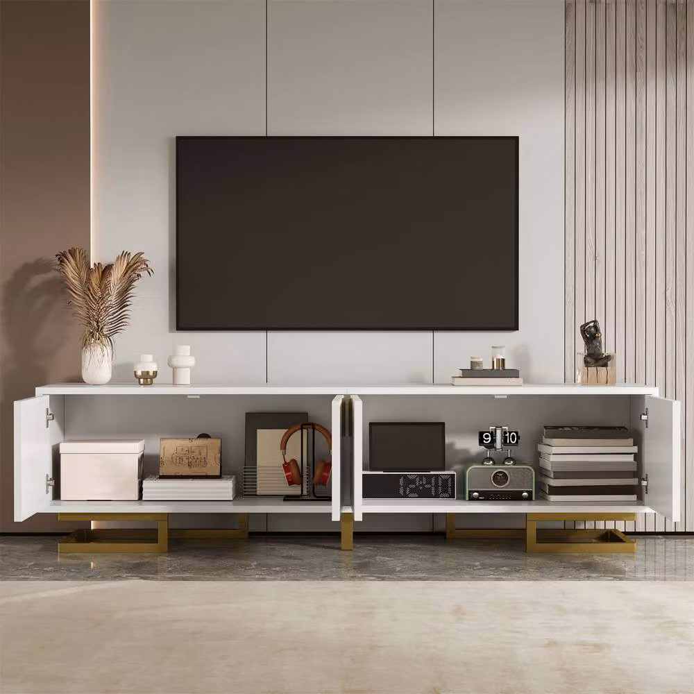 Matteo Modern White Textured TV Cabinet with Gold Metal Handles and Legs – 4