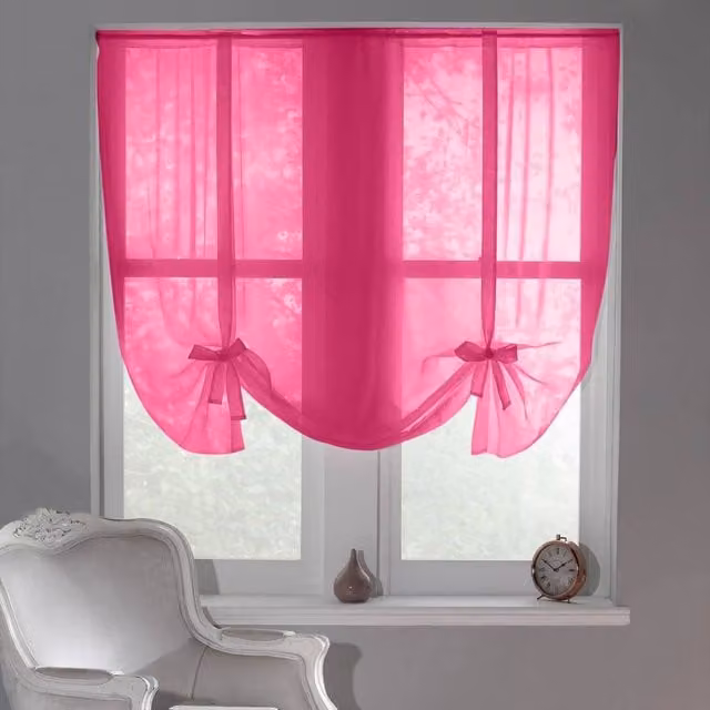 Luxury Living Sheer Voile Tie Up Curtain Blinds in Pink, Width: 228 cm, Drop: 137 cm – 1