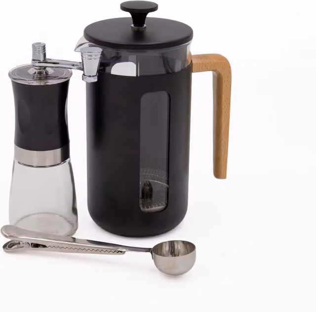 La Cafetiere 3-Piece Pisa Coffee Gift Set with 8-Cup Black Cafetiere, Manual Coffee Grinder and Measuring Spoon