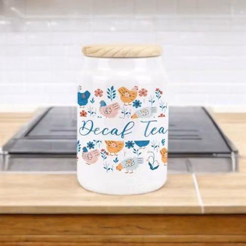 Purely Home Botanical Chickens Ceramic Decaf Storage Canister with Wooden Lid, Blue and White, 0.6 l, H 14.5 cm x W 9.5 cm – 2