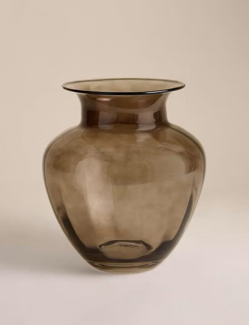 M&S Medium Optic Tulip Glass Vase in Brown