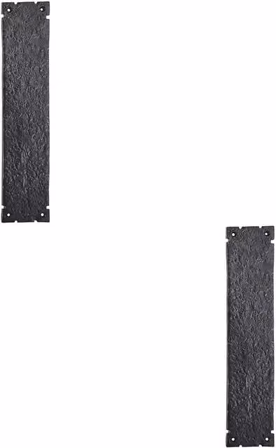 Loops 2x Traditional Forged Door Finger Plates in Black Antique Textured Finish, W: 31.5 cm, H: 6.7 cm
