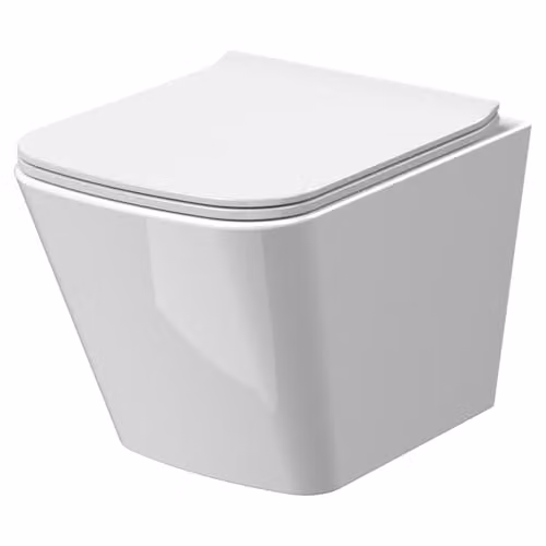nuie NCG440 Ava Modern Wall Hung Square Ceramic Toilet Pan with Soft Close Sandwich Seat, White, W: 35 cm, D: 48 cm, H: 32.5 cm