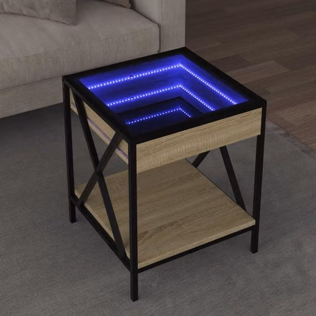 Berkfield Home Infinity LED Coffee Table in Sonoma Oak Brown, W/D/H: 40 x 40 x 49 cm