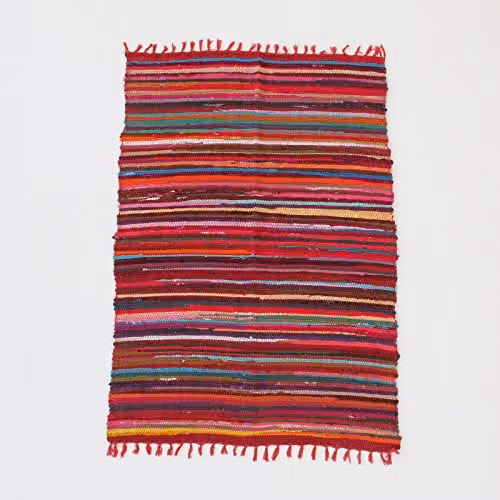 Paper High Multicoloured Striped Reclaimed Rag Rug, W/D: 180 x 120 cm – 1